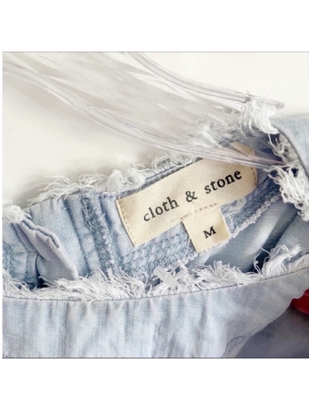 Antropologie Cloth & Stone tank top blue chambray polka dot raw hem - Picture 7 of 9